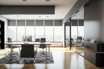 Fototapeta na wymiar Modern office interior design . Contemporary workspace for creative business. Peculiar AI generative image.