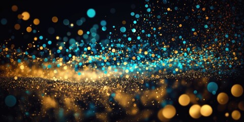 background of abstract glitter lights gold blue and black - generative ai