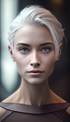 Fototapeta na wymiar portrait of a caucasian woman with short white hair, modern, futuristic, generative AI