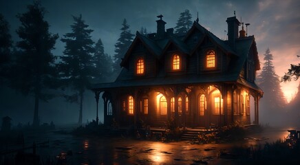 Fototapeta na wymiar Haunted house at night [AI Generated]