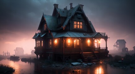 Haunted house at night [AI Generated]