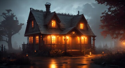 Haunted house at night [AI Generated]