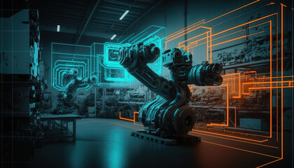 Fototapeta Industry 4.0 contemporary factory concept. generative AI obraz