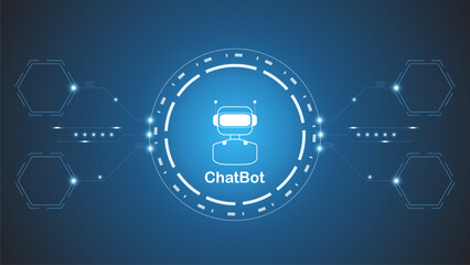 Obraz premium chatbot Ai artificial intelligence technology hitech concept. chatbot application smart bot, open Ai, line, technology Abstract, vector. design for chatting, web banner, background, transformation.