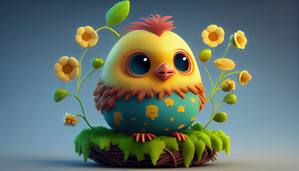 Fototapeta premium easter chicken with eggs. Generative AI.