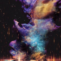 Plakat pixel aesthetic swirling galaxy clouds graphic background texture element, created with generative ai 