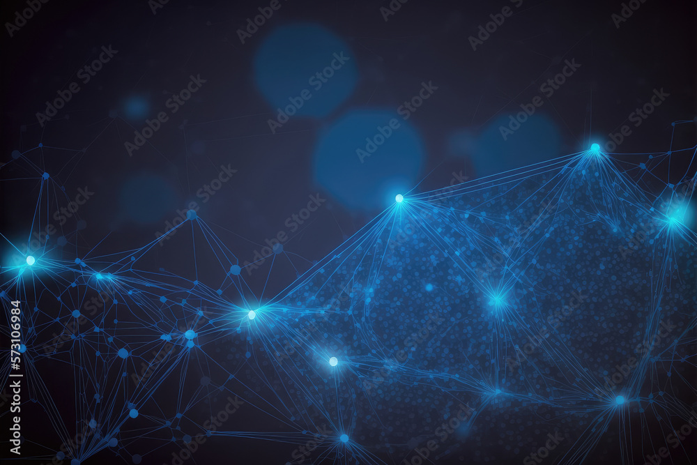 Poster blue technology abstract background of connection network. peculiar ai generative image.