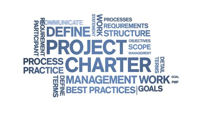 Project Charter animated tag word cloud;text design animation kinetic typography seamless loop.