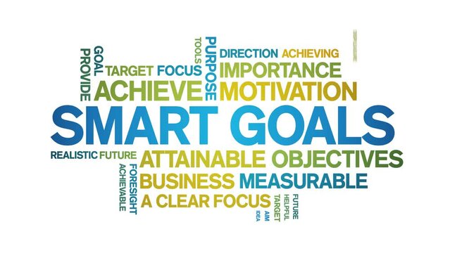 Smart Goals animated tag word cloud;text design animation kinetic typography seamless loop.