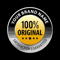 Original Round Label Design 100 Percent Satisfaction Guaranteed, in luxury silver concept, unique, elegant. vector illustration