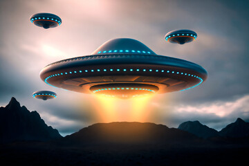 Fototapeta na wymiar photo of alien ships flying in the sky
