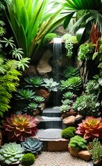 tropical garden with tropical plants