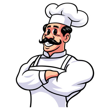 Chef Healthy Crossed Arm Mascot Cartoon Logo Design