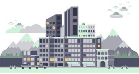 Obraz premium Modern city landscape buildings and architecture real estate silhouette vector background illustration
