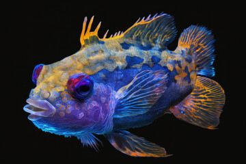Illustration of colorful fugu fish, for theme, background, backdrop, desktop, wallpaper, education - obrazy, fototapety, plakaty