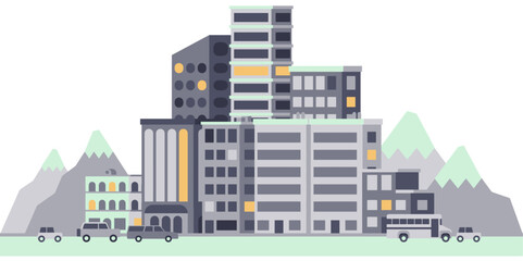 Fototapeta premium Modern city landscape buildings and architecture real estate silhouette vector background illustration