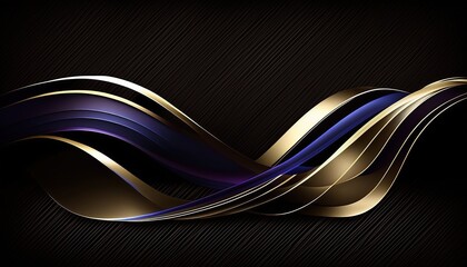 Luxury abstract golden waves on black background.