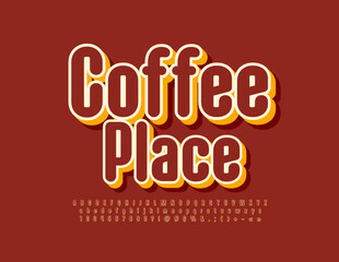 Vector trendy logo Coffee Place with stylish Font. 3D modern Alphabet Letters, Numbers and Symbols set
