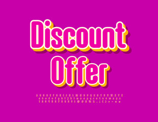 Vector advertising Poster Discount Offer. Bright 3D Font. Creative Alphabet Letters and Numbers