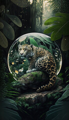 Fototapeta na wymiar Glass Jungle Marble with Leopard Generative AI