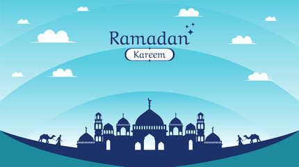 Ramadan banner template with mosque design