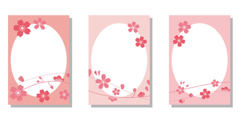 Set of floral spring frames. Cherry blossom flower template collection. Spring floral template for cover, leaflet, greeting card and graphic design. Vector illustration.