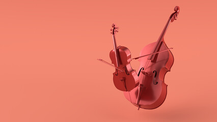 cello and double bass with red color 3d rendering © RWR3D
