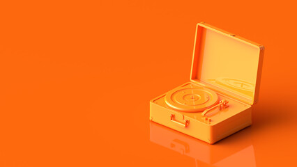 phonograph or gramophone with orange color 3d rendering