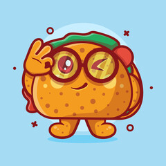 funny taco character mascot with ok sign hand gesture isolated cartoon in flat style design