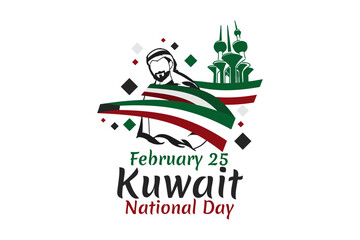 February 25. Independence day of Kuwait vector illustration. Suitable for greeting card, poster and banner.