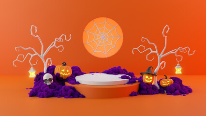 Halloween spooky event podium on orange background.3d rendering