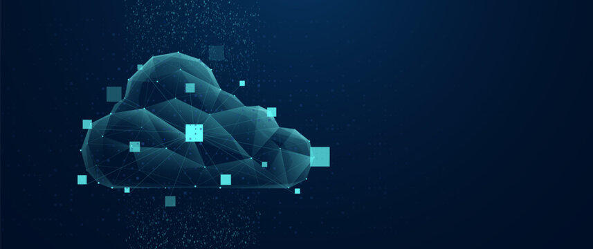 Low polygonal wireframe style Cloud data computing technology. Cloud network connection. Vector illustration