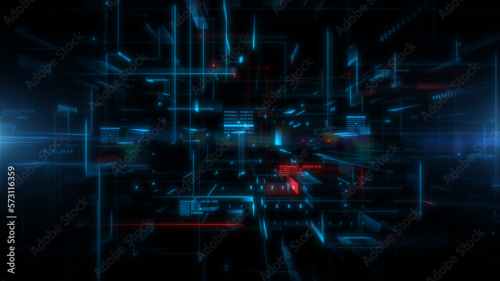 Poster 3D Rendering Digital Cyberspace with Particles and Digital Data Network Connections, Technology Digital Data Abstract Background, Data Analysis and Access to Digital Data