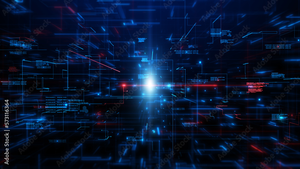Poster Technology Digital Data Abstract Background, Digital Cyberspace with Particles and Digital Data Network Connections, Data Analysis and Access to Digital Data, 3D Rendering