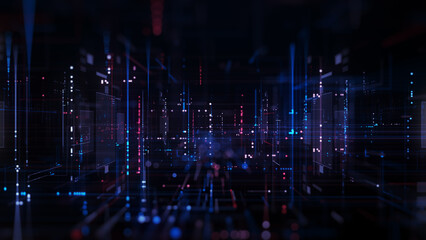 Technology Digital Data Abstract Background, Data Analysis and Access to Digital Data, Digital Cyberspace with Particles and Digital Data Network Connections, 3D Rendering - obrazy, fototapety, plakaty