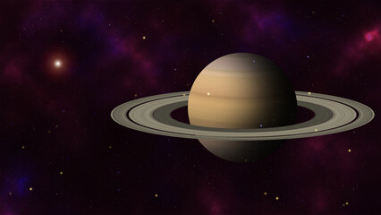 Big Saturn planet with million stars and nebula galaxy on space background.