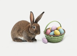 Easter bunny rabbit with basket full of eggs