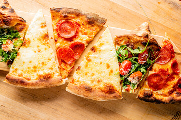 Pizza. Cheese Pizza. Traditional New York City style margarita pizza pie with a thin homemade crispy crust, tomato, garlic, marinara sauce topped with buffalo mozzarella cheese and fresh basil leaves.