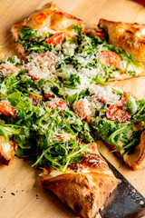 Pizza. Cheese Pizza. Traditional New York City style margarita pizza pie with a thin homemade crispy crust, tomato, garlic, marinara sauce topped with buffalo mozzarella cheese and fresh basil leaves.