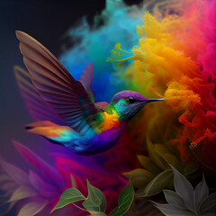 Obraz premium Hummingbird animal, hummingbird flying between flower, honey, and nectar, hummingbird generative ai