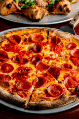 Pizza. Cheese Pizza. Traditional New York City style margarita pizza pie with a thin homemade crispy crust, tomato, garlic, marinara sauce topped with buffalo mozzarella cheese and fresh basil leaves.