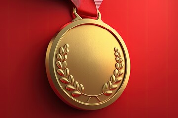 Gold medal isolated on red background, Generative AI
