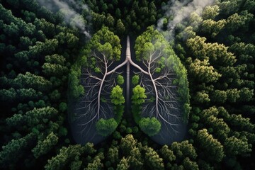 Forest with lungs of trees, nature preservation concept, Generative AI
