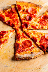 Pizza. Cheese Pizza. Traditional New York City style margarita pizza pie with a thin homemade crispy crust, tomato, garlic, marinara sauce topped with buffalo mozzarella cheese and fresh basil leaves.