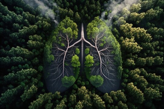 Forest with lungs of trees, nature preservation concept, Generative AI
