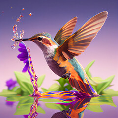 
Hummingbird animal, hummingbird flying between flower and nectar, hummingbird generative ai
