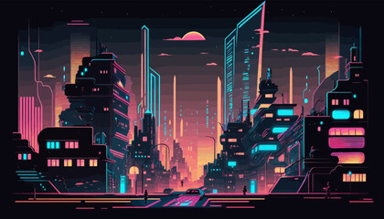 Neon cityscape vector design