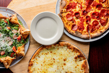 Pizza. Cheese Pizza. Traditional New York City style margarita pizza pie with a thin homemade crispy crust, tomato, garlic, marinara sauce topped with buffalo mozzarella cheese and fresh basil leaves.