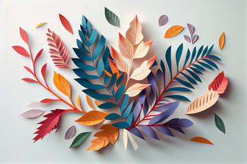 Fototapeta na wymiar Colorful foliage in paper art