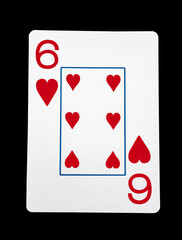Six of hearts card with clipping path